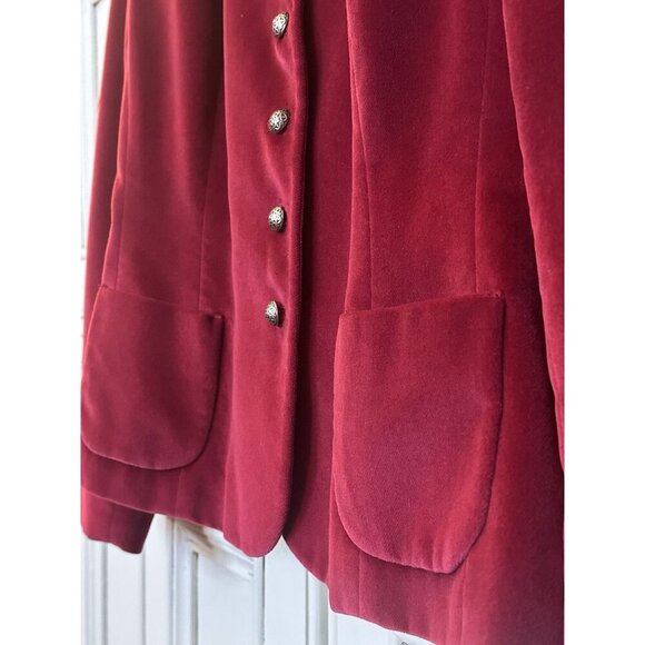 Talbots Women's 10 Petite Velvet Blazer Jacket Red Wine Buttons Pockets - Picture 6 of 13